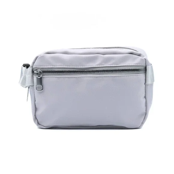 Nylon Rectangle Belt Bag Crossbody Sling Bag Silver Grey - Picture 1 of 2